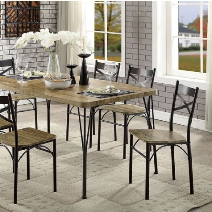 Furniture Of America Banbury Industrial Metal, Solid Wood, Others Dark Bronze/Natural 7 Pc. Dining Table Set | CM3279T-60-7PK