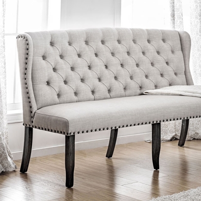 Furniture Of America Sania Rustic Antique Black/Beige 3-Seater Love Seat Bench Model CM3324BK-BNL
