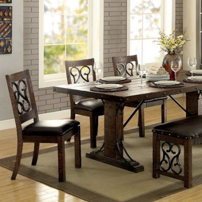 Furniture Of America Paulina Transitional Metal, Solid Wood, Wood Veneer, Others Rustic Walnut/Espresso Dining Table | CM3465T