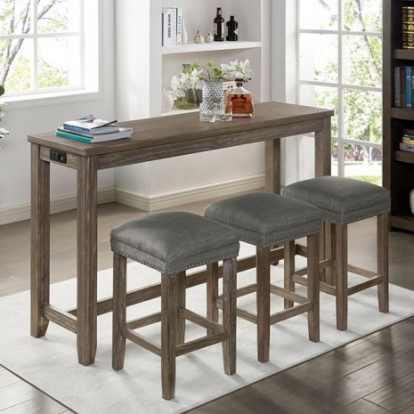 Furniture Of America Caerleon Rustic Fabric, Solid Wood, Wood Veneer, Others Wire-Brushed Gray/Gray 4 Pc. Counter Ht. Dining Set | CM3474GY-PT-4PK