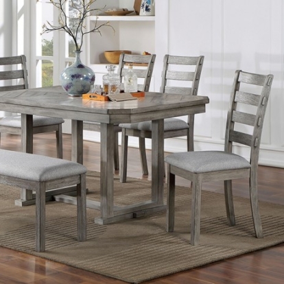 Furniture Of America Laquila Rustic Solid Wood, Wood Veneer, Others Gray Dining Table | CM3542GY-T