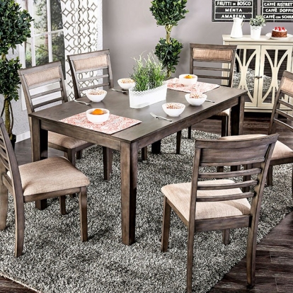 Furniture Of America Taylah Transitional Weathered Gray-Beige 7 Pc. Dining Table Set Model CM3607T-7PK