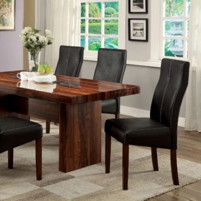 Furniture Of America Bonneville Transitional Faux Marble, Leatherette, Solid Wood, Others Brown Cherry/Black Dining Table | CM3824T-TABLE