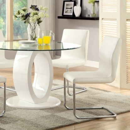 Furniture Of America Lodia Contemporary Leatherette, Tempered Glass, Others White Dining Table | CM3825WH-RT-TABLE