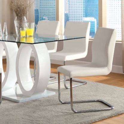 Furniture Of America Lodia Contemporary Leatherette, Tempered Glass, Others White Dining Table | CM3825WH-T-TABLE