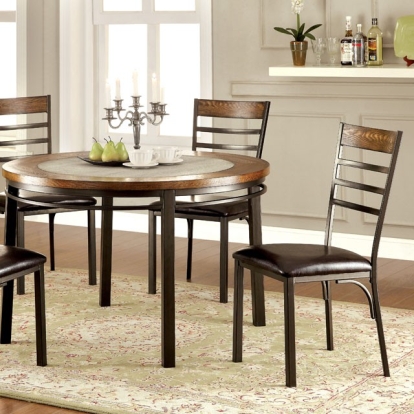 Furniture Of America Hailey Industrial Natural Elm-Bronze Round Dining Table Model CM3828RT