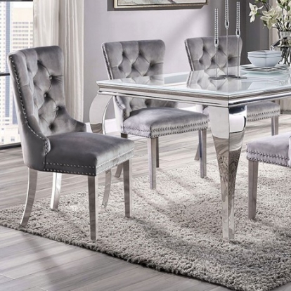 Furniture Of America Neuveville Glam Stainless Steel, Tempered Glass White/Chrome Dining Table | CM3903WH-T-TABLE