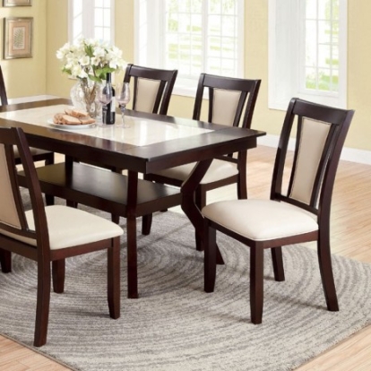 Furniture Of America Brent Transitional Faux Marble, Solid Wood, Wood Veneer, Others Dark Cherry/Ivory Dining Table | CM3984T