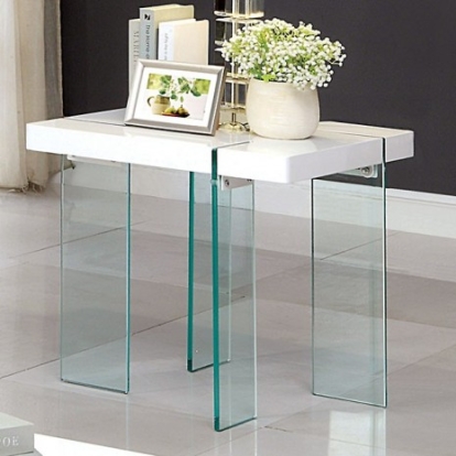 Furniture Of America Thorold Contemporary Tempered Glass, Others White End Table | CM4055E-TABLE