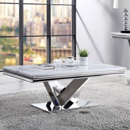 Furniture Of America Villarsglane Glam Faux Marble, Stainless Steel Chrome Coffee Table | CM4284C-TABLE