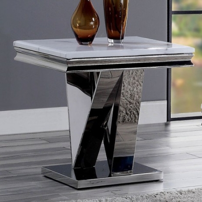Furniture Of America Villarsglane Glam Faux Marble, Stainless Steel Chrome End Table | CM4284E-TABLE