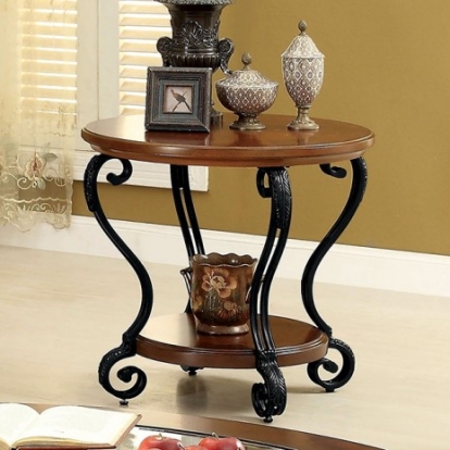 Furniture Of America May Traditional Glass, Metal, Wood Brown Cherry End Table | CM4326E