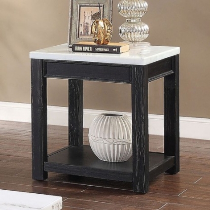 Furniture Of America Mcgill Rustic Marble, Solid Wood, Wood Veneer, Others White/Antique Black End Table | CM4337E