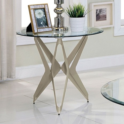 Furniture Of America Alvise Contemporary Glass, Steel, Others Champagne End Table | CM4377E-TABLE