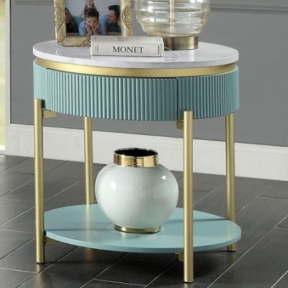 Furniture Of America Koblenz Glam Engineered Wood, Metal, Others Light Teal End Table | CM4412GR-E