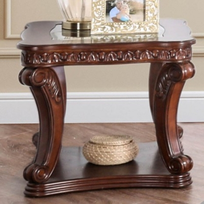 Furniture Of America Walworth Traditional Tempered Glass, Solid Wood Dark Oak End Table | CM4428E