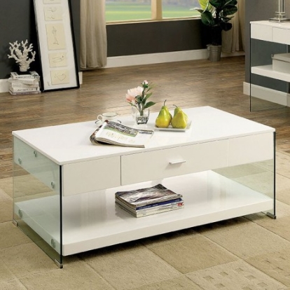Furniture Of America Raya Contemporary Tempered Glass, Wood, Others White Coffee Table | CM4451WH-C