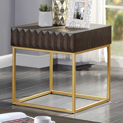 Furniture Of America Augsburg Contemporary Metal, Solid Wood, Wood Veneer, Others Walnut/Gold End Table | CM4545WN-E