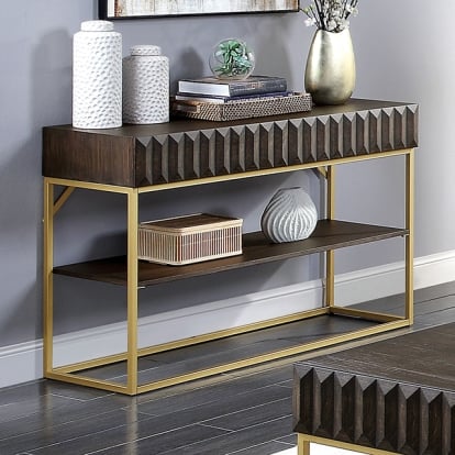 Furniture Of America Augsburg Contemporary Walnut/Gold Sofa Table Model CM4545WN-S