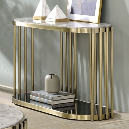 Furniture Of America Ofelia Glam Faux Marble, Glass, Steel, Others Antique Brass/Black Sofa Table | CM4558S