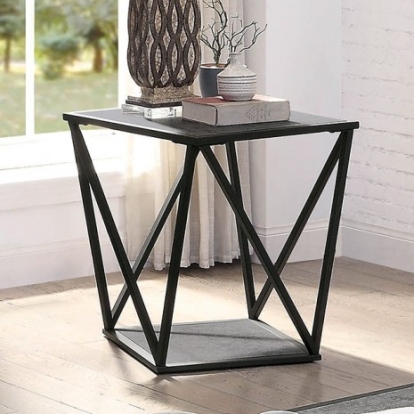 Furniture Of America Ciana Contemporary Faux Marble, Metal, Others Gray/Sand Black End Table | CM4744E