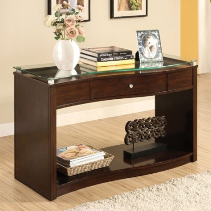 Furniture Of America Pierce Transitional Tempered Glass Brown Cherry Sofa Table | CM4780S