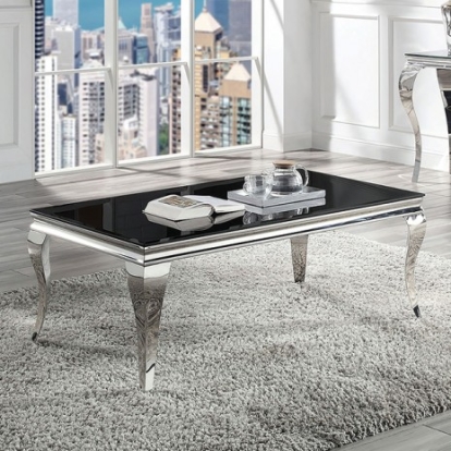 Furniture Of America Wetzikon Glam Glass, Metal Black/Silver Coffee Table | CM4903BK-C-TABLE