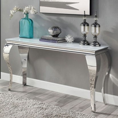 Furniture Of America Wetzikon Glam Glass, Metal White/Silver Sofa Table | CM4903WH-S-TABLE