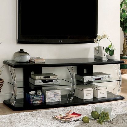 Furniture Of America Ernst Contemporary Black-Clear 60" Tv Stand Model CM5901BK-TV-60