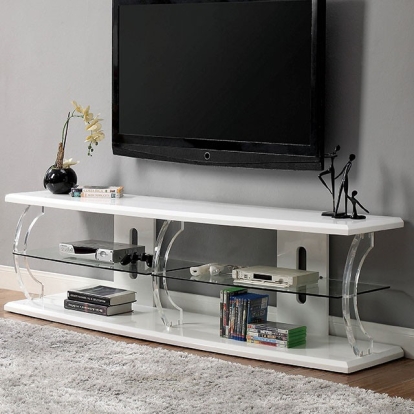 Furniture Of America Ernst Contemporary White-Clear 60" Tv Stand Model CM5901WH-TV-60