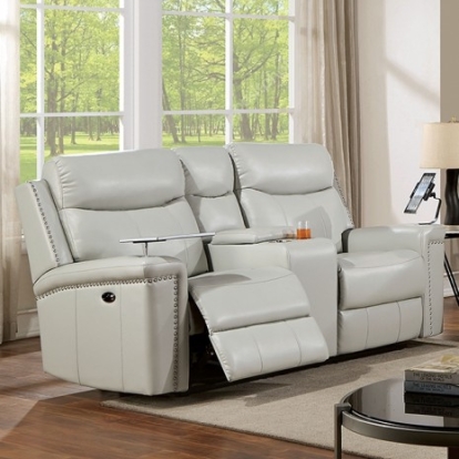 Furniture Of America Florine Transitional Leatherette, Others Light Gray Power Loveseat | CM6252LG-LV-PM