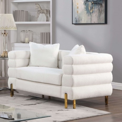 Furniture Of America Landovery Contemporary Boucle, Metal, Solid Wood, Others White/Gold Loveseat | CM6454WH-LV-PK