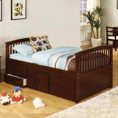 Furniture Of America Caballero Cottage Solid Wood, Wood Veneer, Others Dark Walnut Bed | CM7032