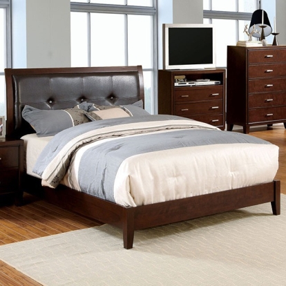 Furniture Of America Enrico Contemporary Leatherette, Solid Wood, Wood Veneer, Others Brown Cherry Bed | CM7068