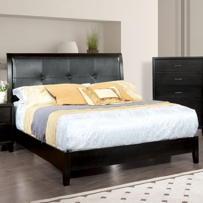 Furniture Of America Enrico Contemporary Leatherette, Solid Wood, Wood Veneer, Others Espresso Bed | CM7088
