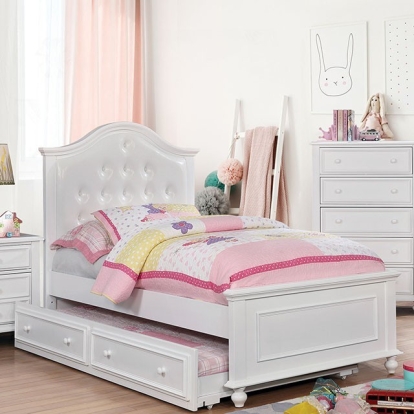 Furniture Of America Olivia Traditional Leatherette, Solid Wood, Wood Veneer, Others White Bed | CM7155WH