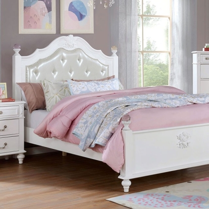 Furniture Of America Belva Traditional Leatherette, Solid Wood, Others White Bed | CM7174