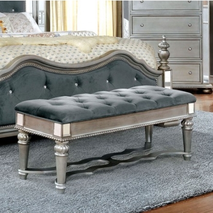 Furniture Of America Azha Glam Fabric, Mirror, Solid Wood, Wood Veneer, Others Silver/Gray Bench | CM7194BN