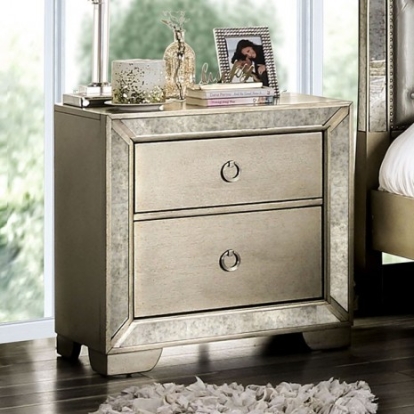 Furniture Of America Loraine Glam Mirror, Resin, Solid Wood, Others Champagne Night Stand | CM7195N
