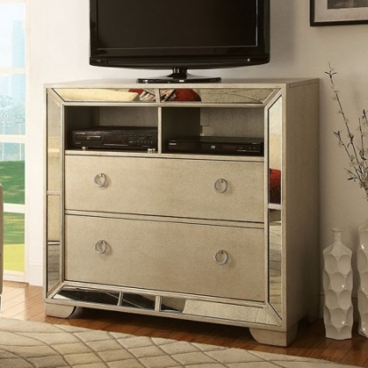 Furniture Of America Loraine Glam Solid Wood, Wood Veneer, Others Champagne Media Chest | CM7195TV