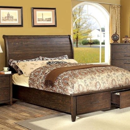 Furniture Of America Ribeira Transitional Rustic Dark Walnut Bed Model CM7252-Queen Bed