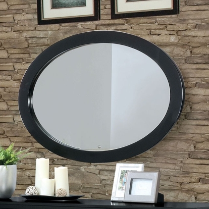 Furniture Of America Lennart Mid-Century Modern Black Oval Mirror Model CM7386BK-MO