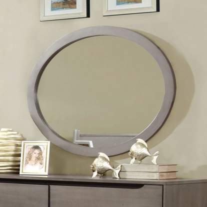 Furniture Of America Lennart Mid-Century Modern Gray Oval Mirror Model CM7386GY-MO