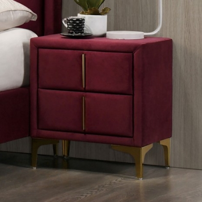 Furniture Of America Florizel Glam Flannelette, Steel, Others Red/Gold Night Stand | CM7411RD-N
