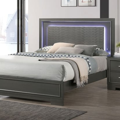 Furniture Of America Alison Contemporary Metallic Gray Bed Model CM7416GY-E.King Bed