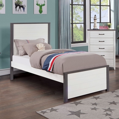 Furniture Of America Priam Contemporary Solid Wood, Others White/Gray Bed | CM7467WH