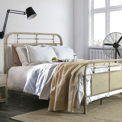 Furniture Of America Haldus Industrial Distressed Ivory Bed Model CM7502IV-E.King Bed