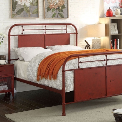 Furniture Of America Haldus Industrial Distressed Red Bed Model CM7502RD-E.King Bed
