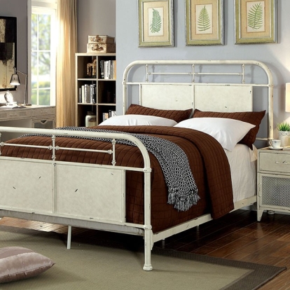 Furniture Of America Haldus Industrial Distressed White Bed Model CM7502WH-E.King Bed