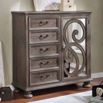 Furniture Of America Lysandra Transitional Solid Wood, Wood Veneer, Others Rustic Natural Armoire | CM7661AR